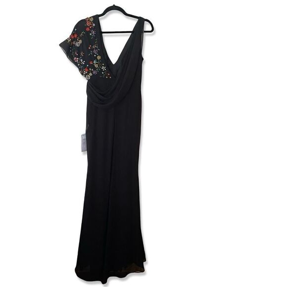 Ieena Mac Duggal Sz 4 Gown faux wrap multi floral beaded black dress #26530 - Picture 10 of 14